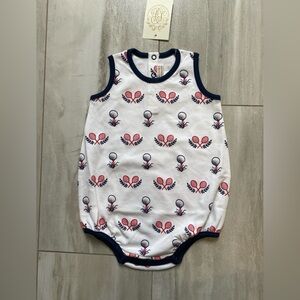 NWT TBBC Pima Cotton Patton Play Golf and Racquet Print Bubble Romper, boys 3-6M